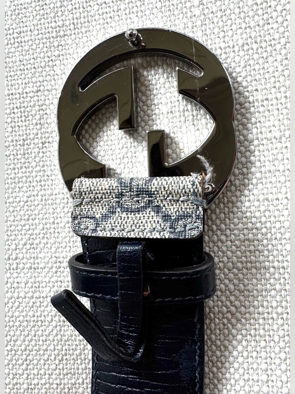 GUCCI GG Supreme Interlocking G Belt Blue Gray Monogram Leather 85/34 - Picture 7 of 10
